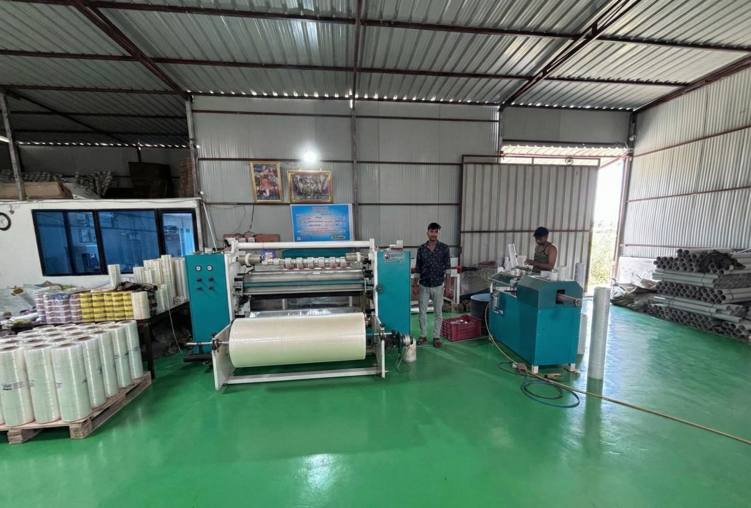 Adhesive tape manufacturing area and machinery